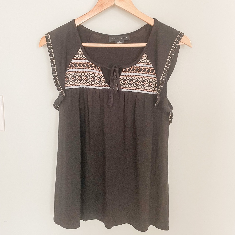 Embroidered Flutter Sleeve Top